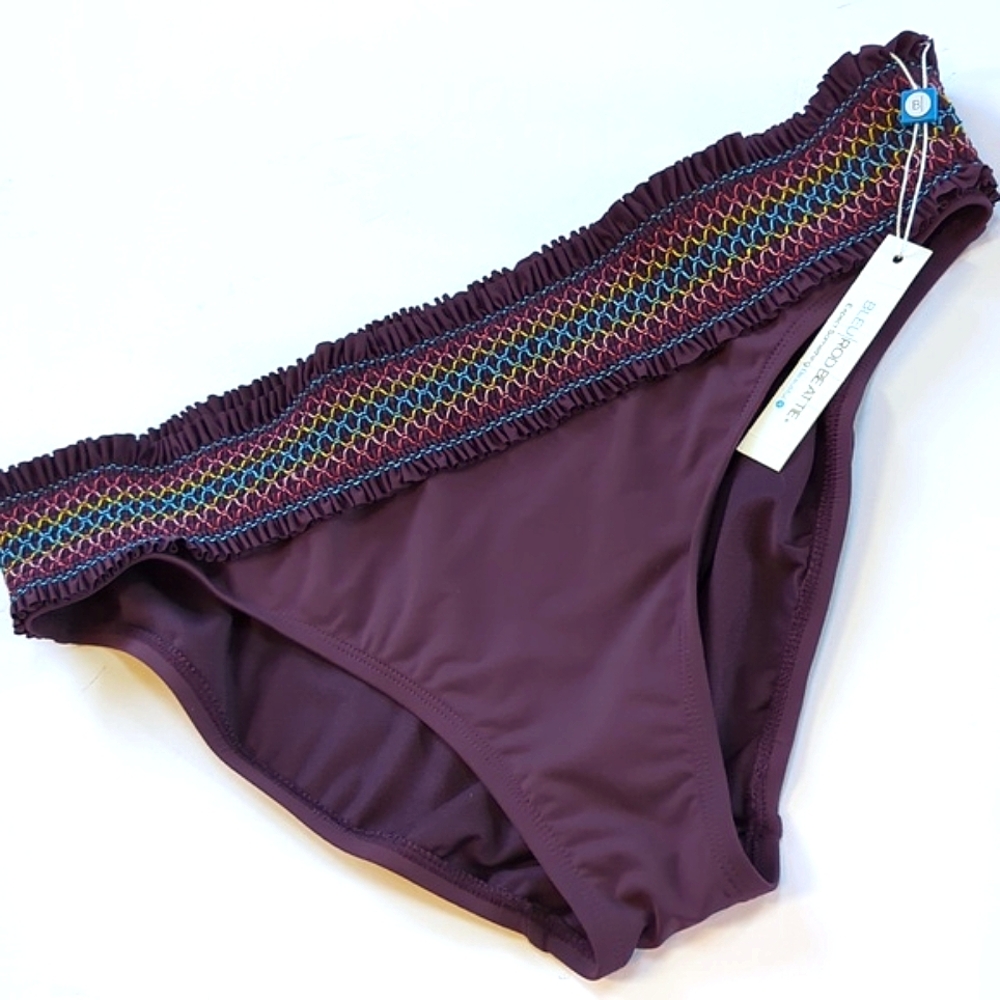 Bleu Rod Beattie, plum/ aubergine bikini bottom. Multicolor waistband. S…